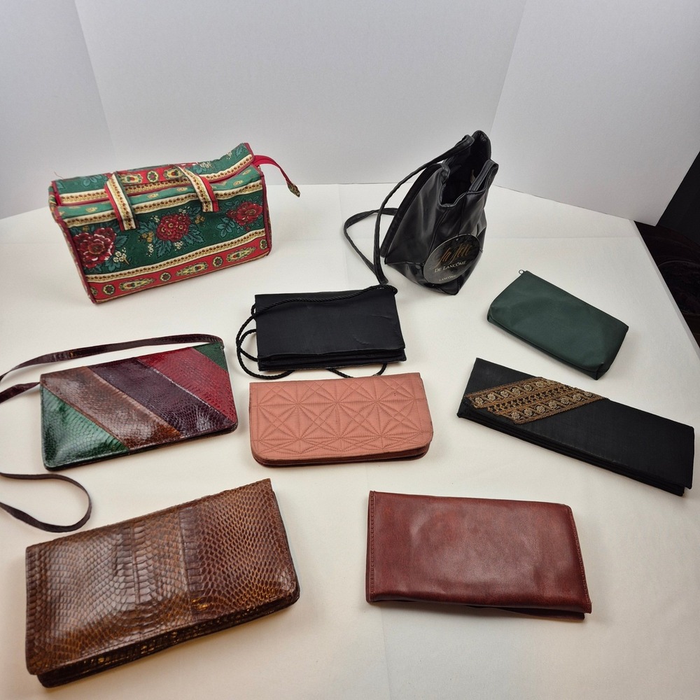 Vtg Clutch Purse Lot 9pc Beaded Eelskin Look Brocade Travel Cosmetic Retro Mix‎ - Picture 9 of 12